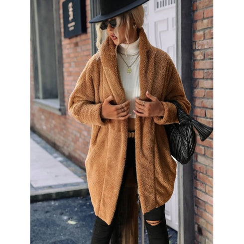 'Diora' Fleece Fur Open Coat - Celes Fashion